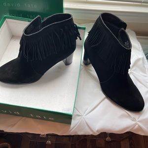 Black suede fringe ankle boot